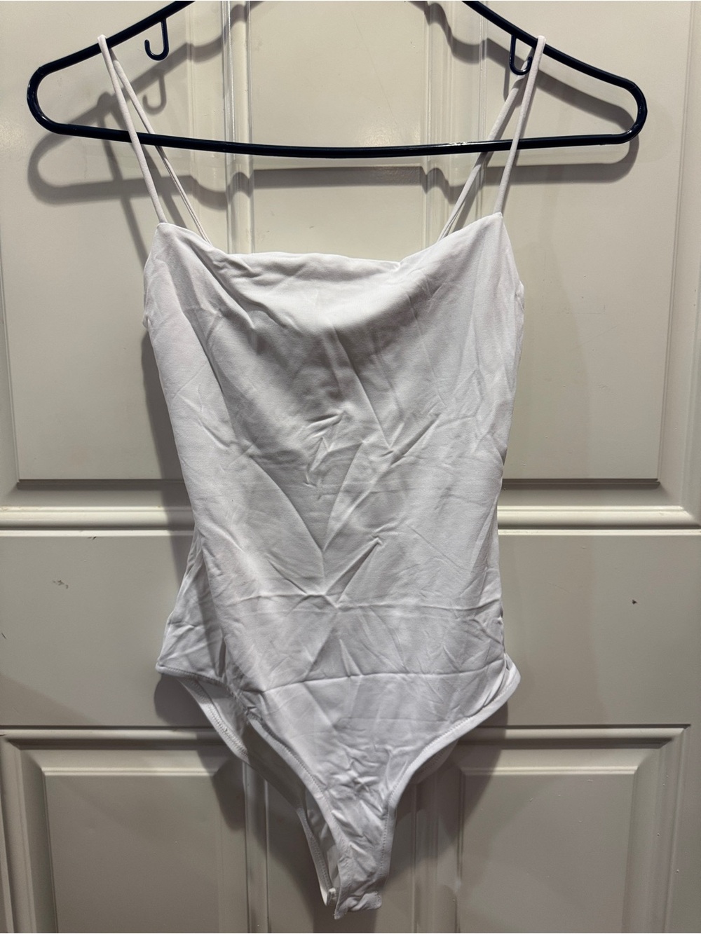 Zara White Spaghetti Strap Bodysuit Draping Neckline Size S